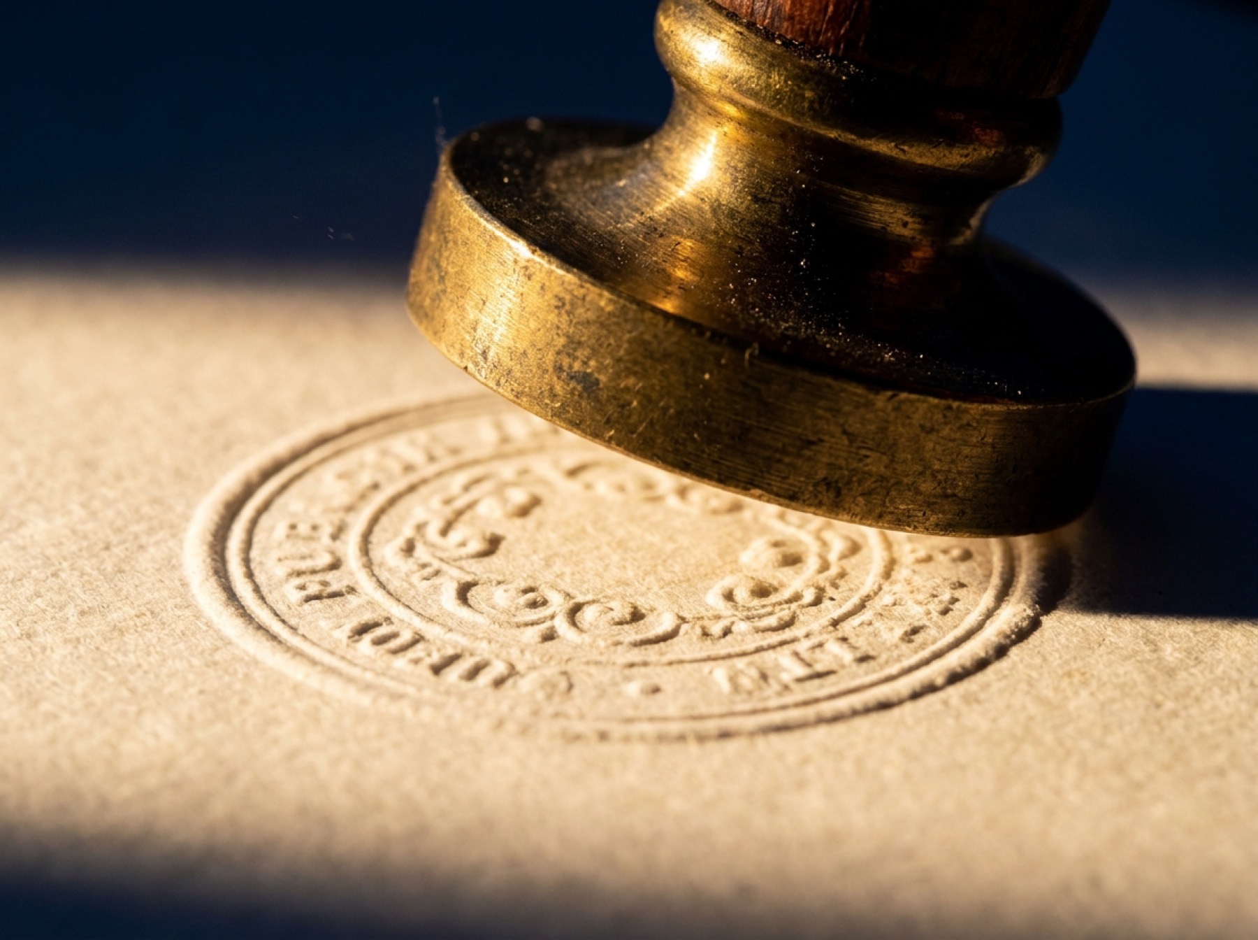 Sello notarial de relieve sobre papel de algodón